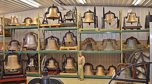 Bob Brosamer with some of his used church bells