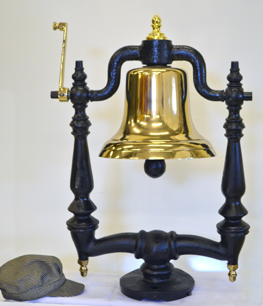 Early 15inch Bronze bell, yoke and clapper recast uprights and base from original patterns
       Bell like this in the movie The Lone Ranger
$6,500